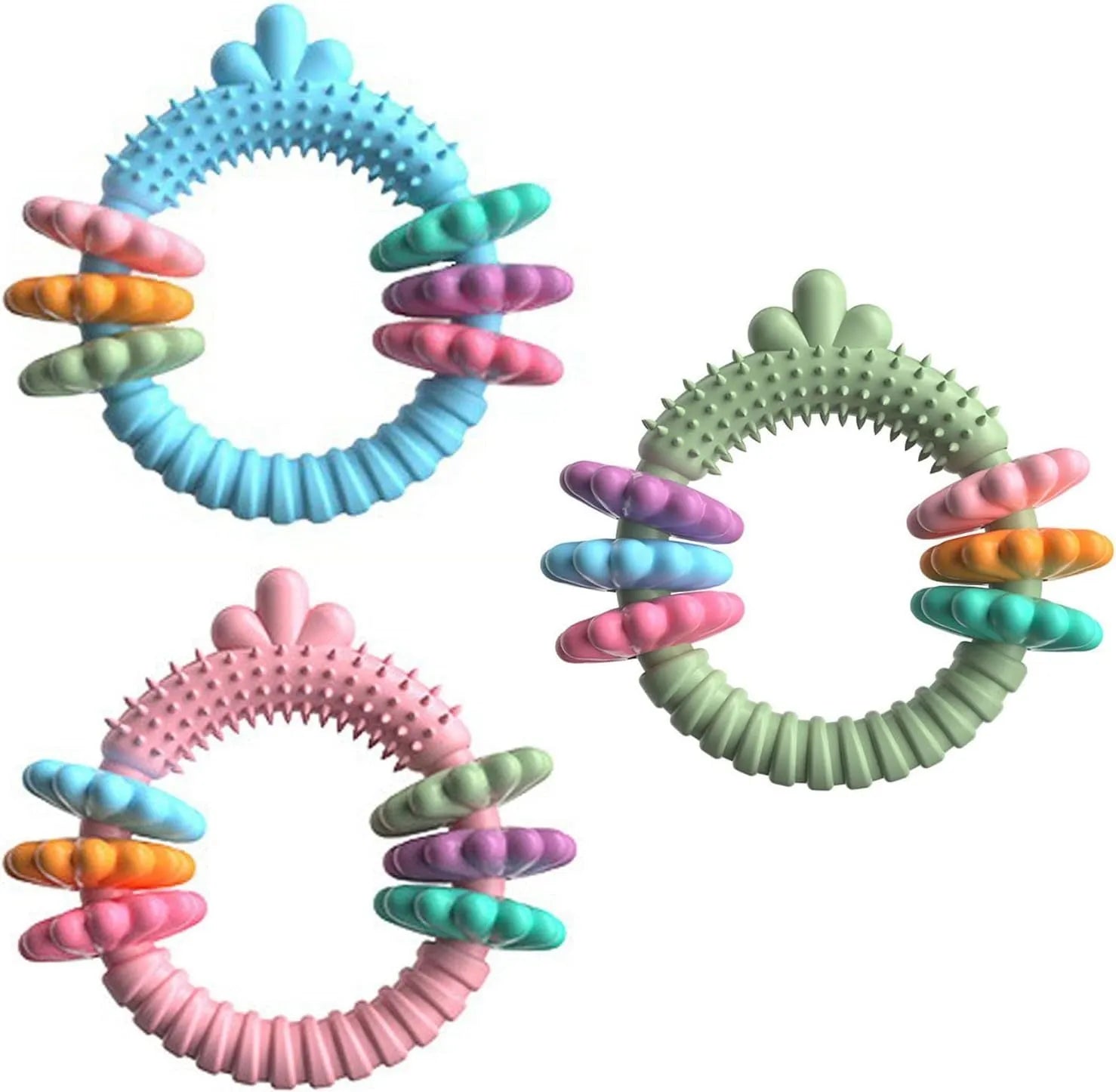 TPR rubber dog chew toy in blue colour, shaped as a molar stick chew ring for small dogs