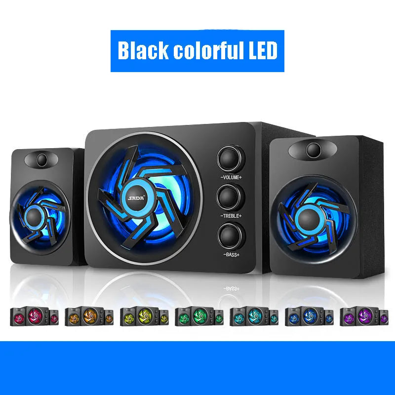SADA D-209 mini Bluetooth speaker in black, wooden computer speaker with two satellite drivers and USB power