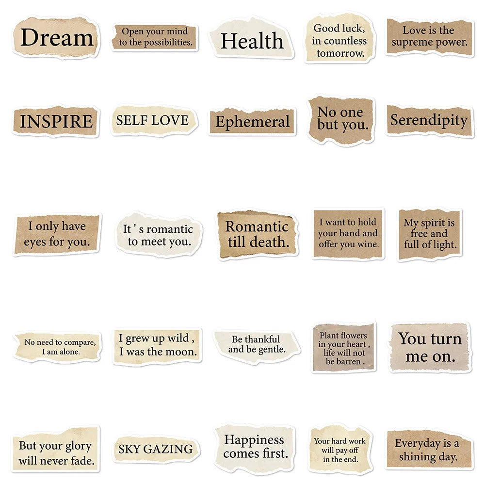 25-piece tear English design PVC laptop stickers in matte and glossy finishes