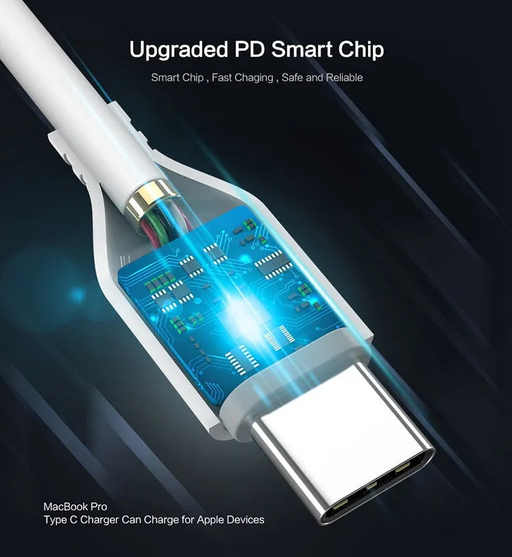 White braided USB-C to Lightning charging cable for iPhone with reinforced connectors