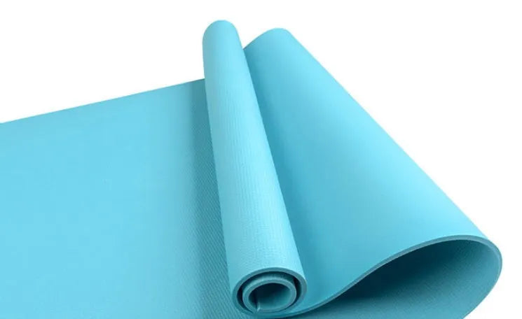EVA composite yoga mat in red, showing 4mm and 6mm thickness options with anti-skid surface.