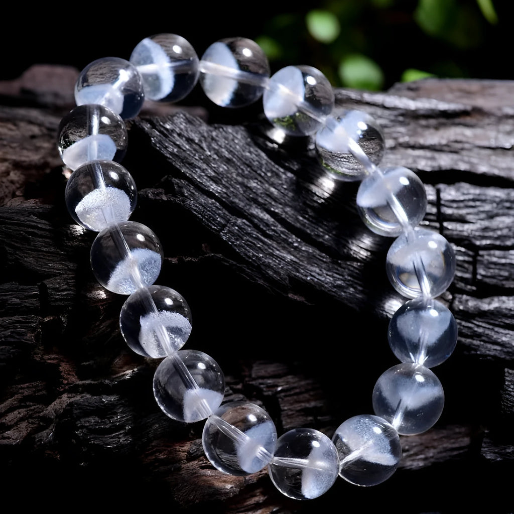 Women's white crystal pyramid bracelet with ruyi charm showing faceted beads in various size options