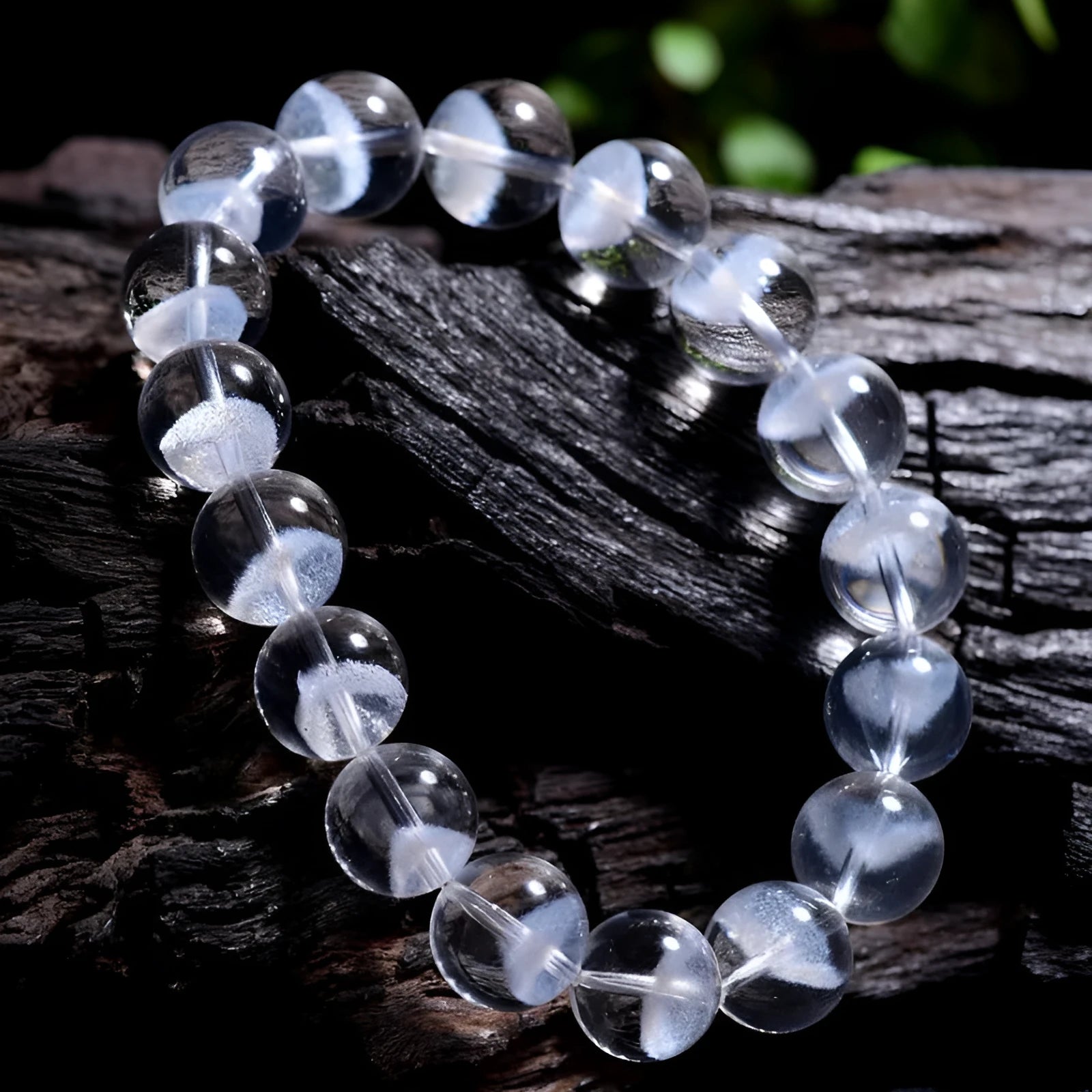 Women's white crystal pyramid bracelet with ruyi charm showing faceted beads in various size options