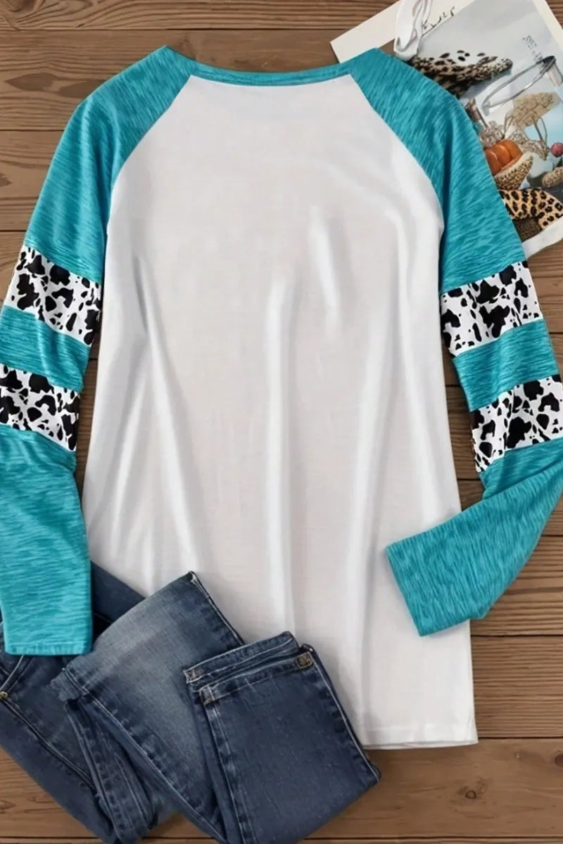 White Halloween T-shirt with 3D printed pumpkin graphic in sky blue, long sleeves