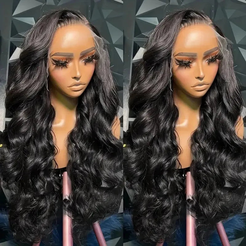 Black medium-long curly synthetic full-head wig with natural wave pattern