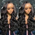 Black medium-long curly synthetic full-head wig with natural wave pattern