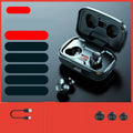 Wireless Bluetooth 5.0 in-ear earphones in black, blue, or red colours showing earplug design
