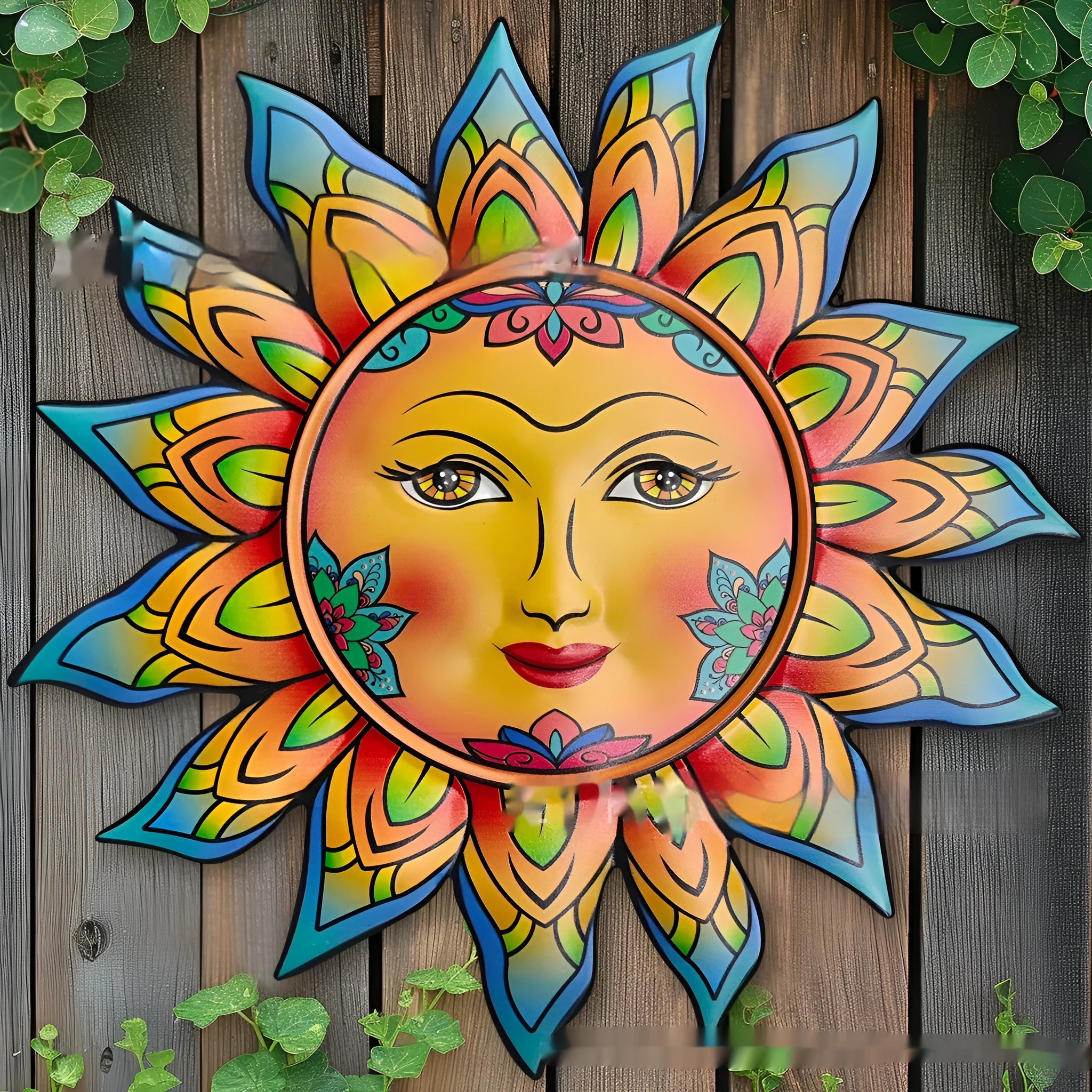 Iron sun face metal wall hanging decorative craft in a choice of colours.