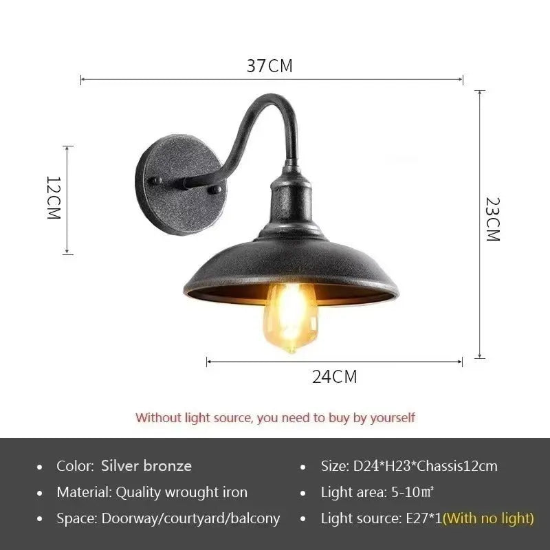 Retro villa courtyard wall lamp in copper finish with right angle mounting