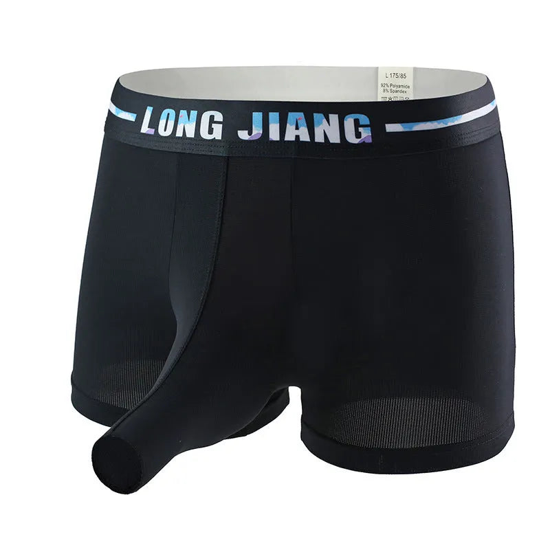 Men's ice silk trunk open boxers in multiple colours with mid-waist design