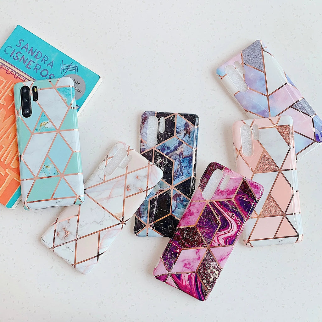 Electroplated marble mobile phone case in various colours for Huawei and Samsung smartphones
