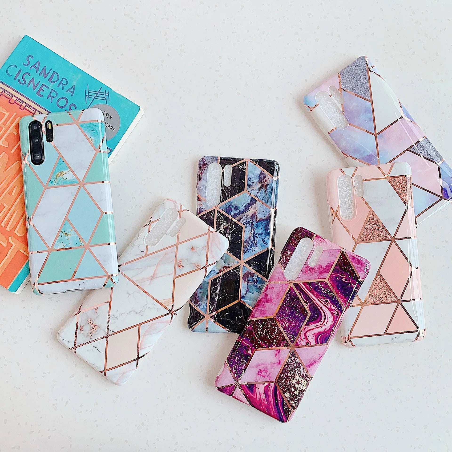 Electroplated marble mobile phone case in various colours for Huawei and Samsung smartphones