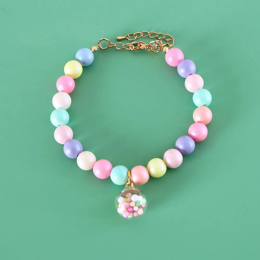 Colourful macaron-themed pet collar and bracelet set for cats, dogs, rabbits in resin with moon, meteor designs