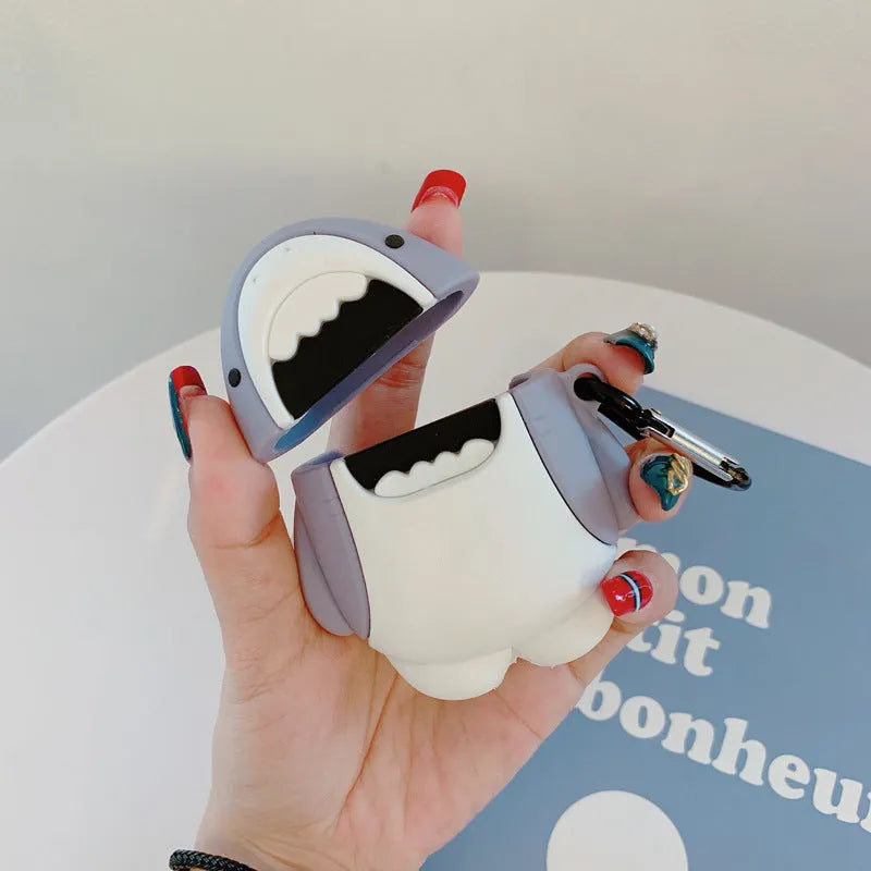 Silicone shark design protective case for Apple AirPods 1 and AirPods 2 wireless earphones