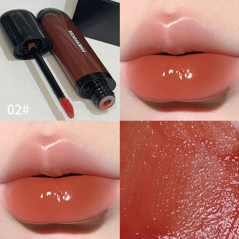 Black shiny Mirror Lip Paint lacquer with six Black Citrus colour options including tomato and sweet potato shades