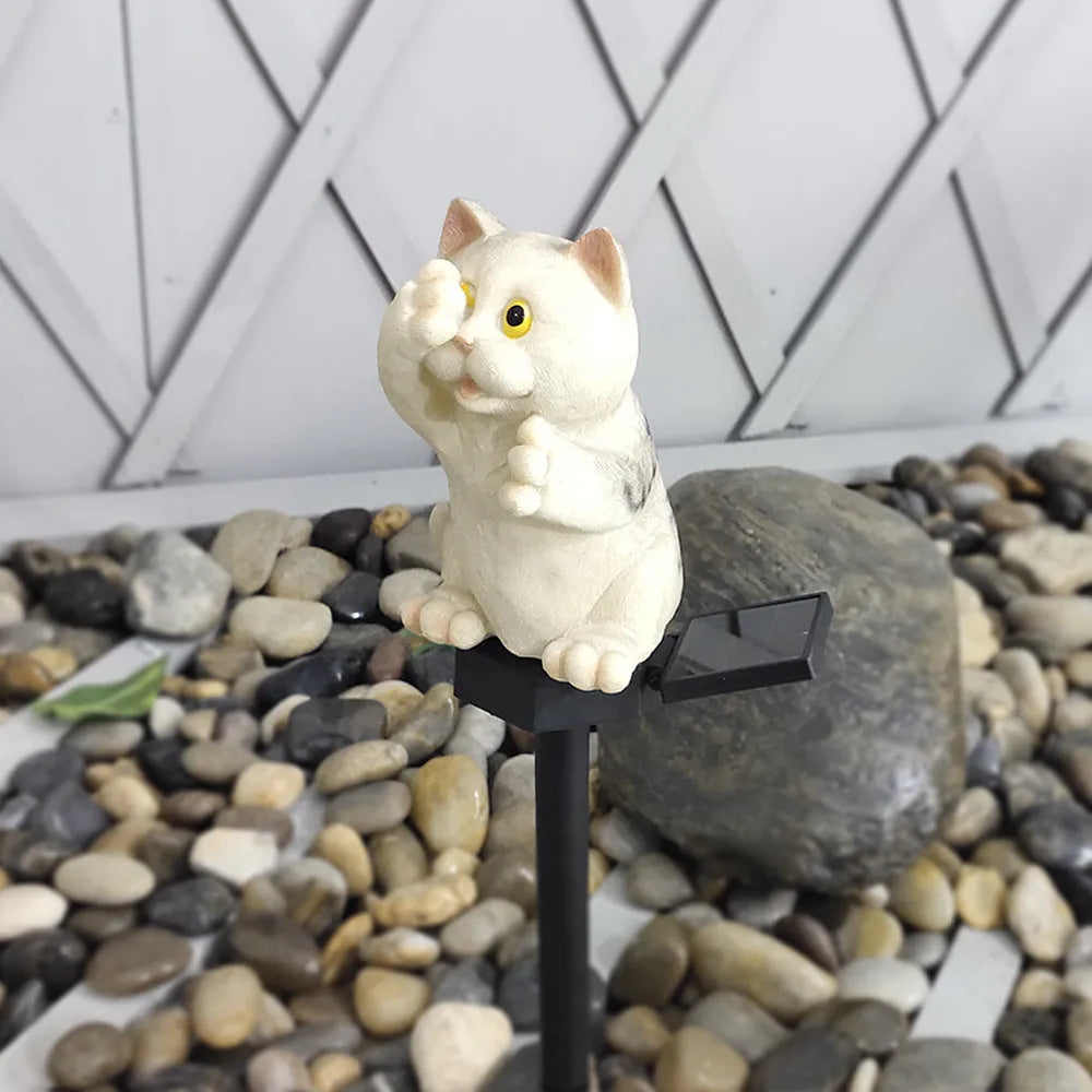 Brown and grey cat-shaped solar lawn light for garden decoration