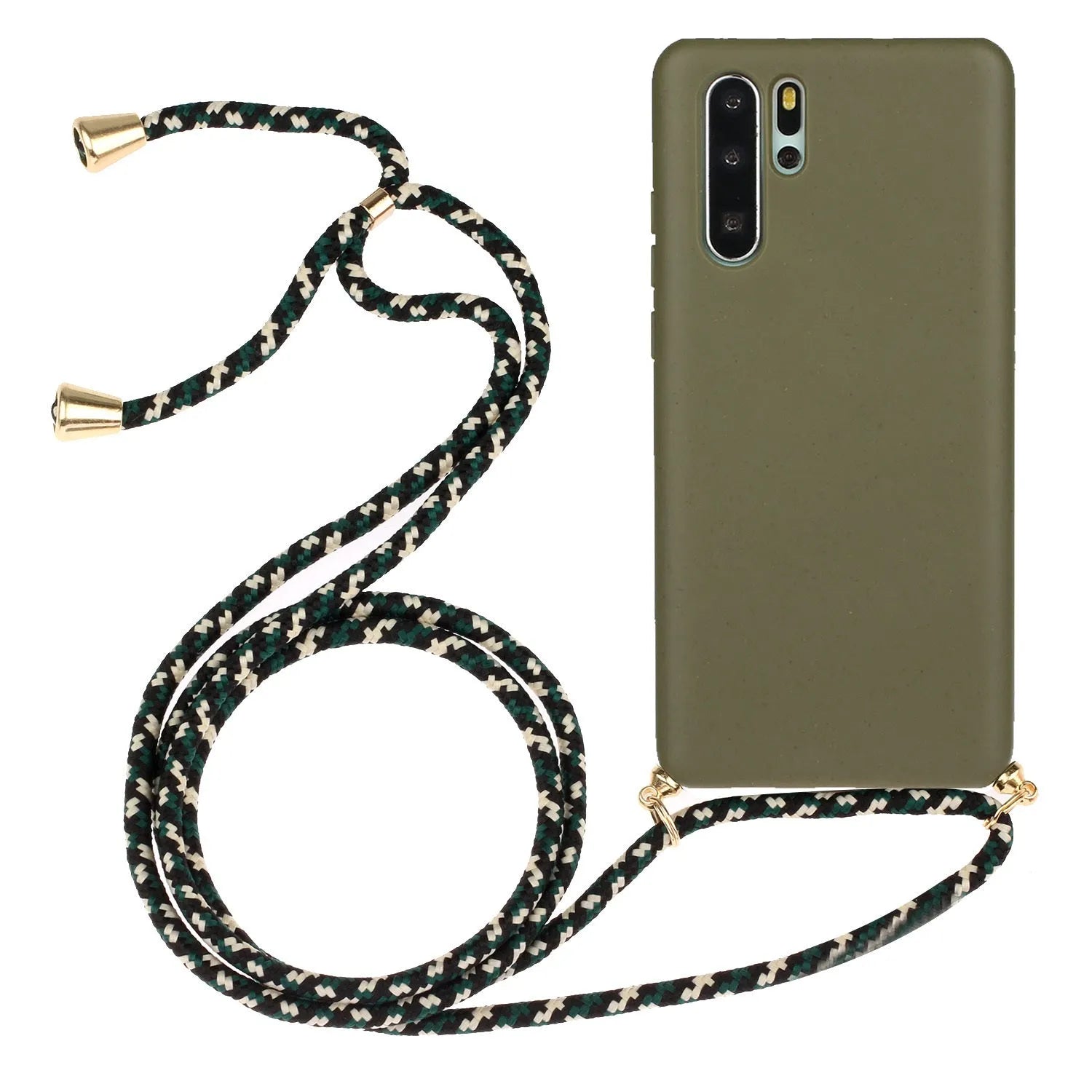 Huawei P30 phone case with attached wristband and painted floral design on a coloured TPU back.