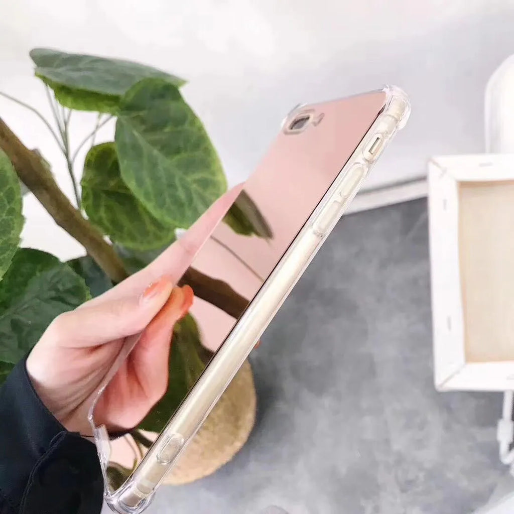 Mirrored back protective TPU case for iPhone on a table