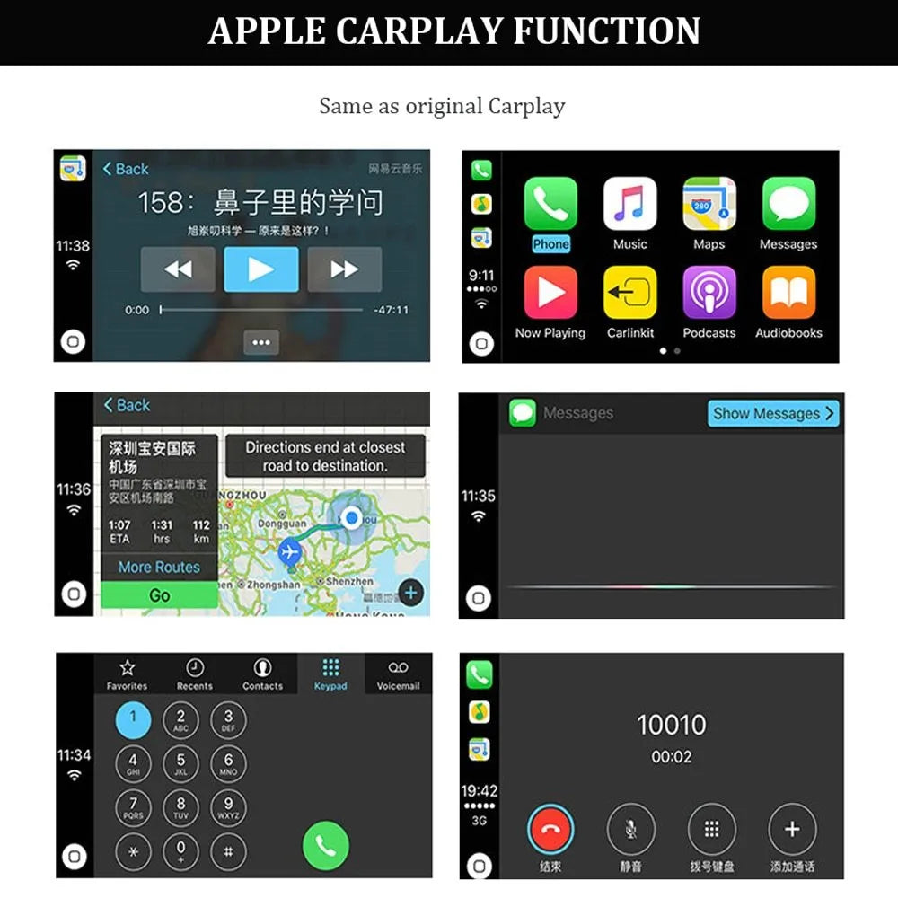 Black wireless CarPlay USB dongle with voice Siri and mirror function for car navigation screen