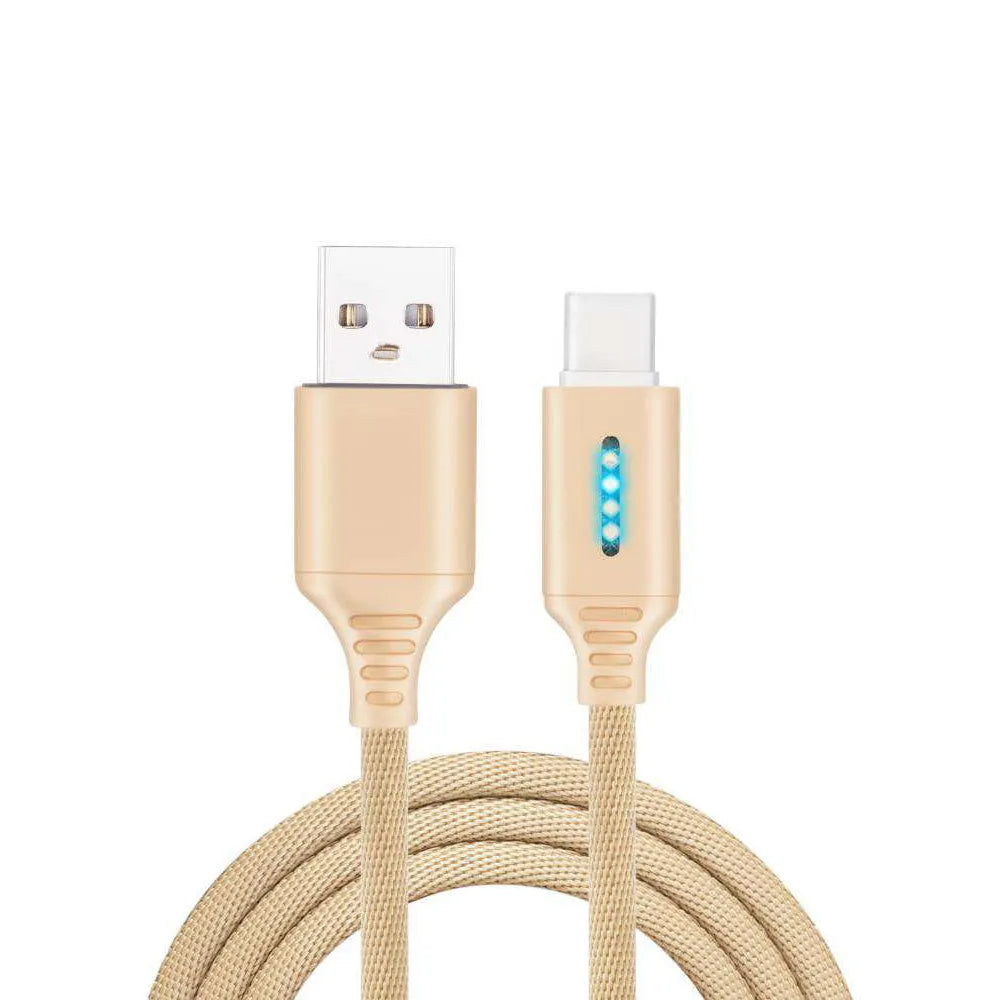 Black fabric braided USB charging cable with Type-C connector, shown at full 1-metre length.