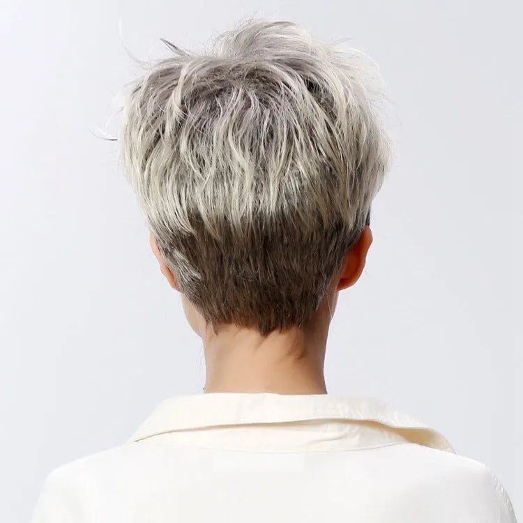White short hair set with flower detail, 8 inch length, full mechanism construction, 90g