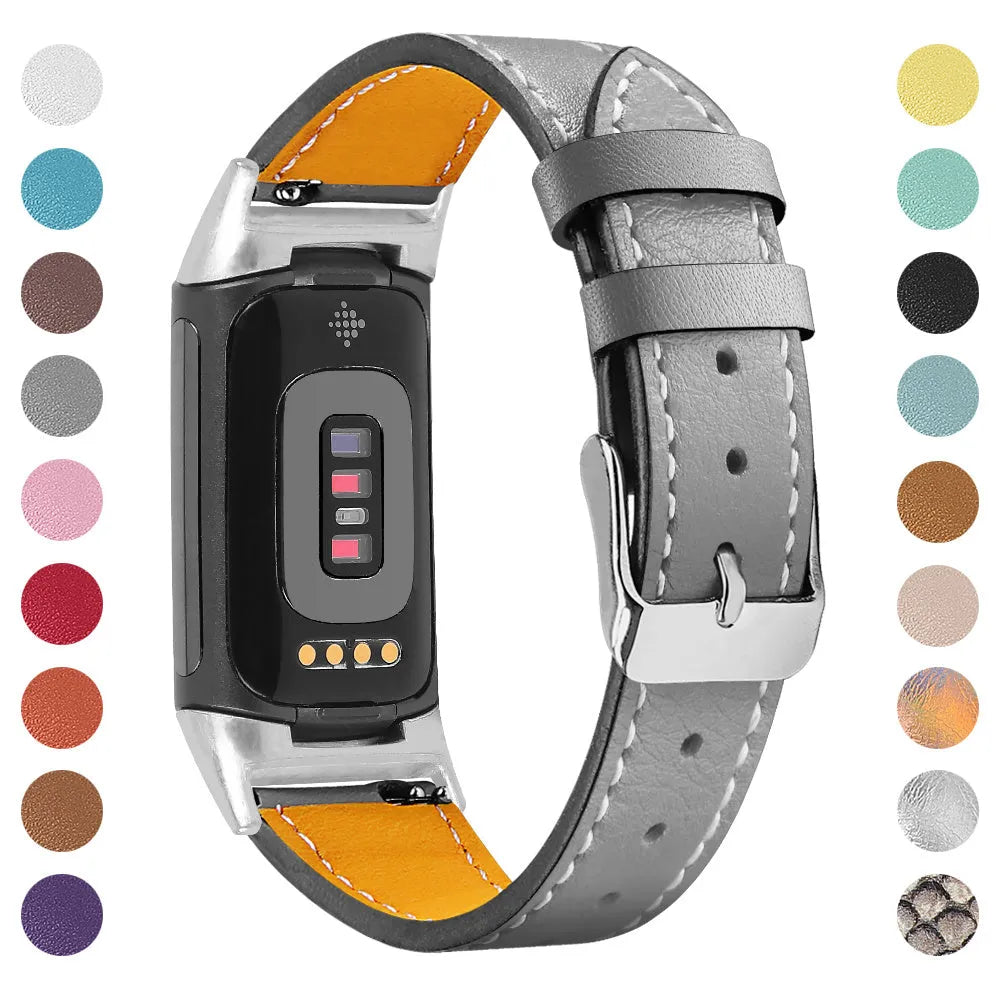 Genuine cowhide leather replacement strap for Fitbit Charge 5 and Charge 6 smart watches