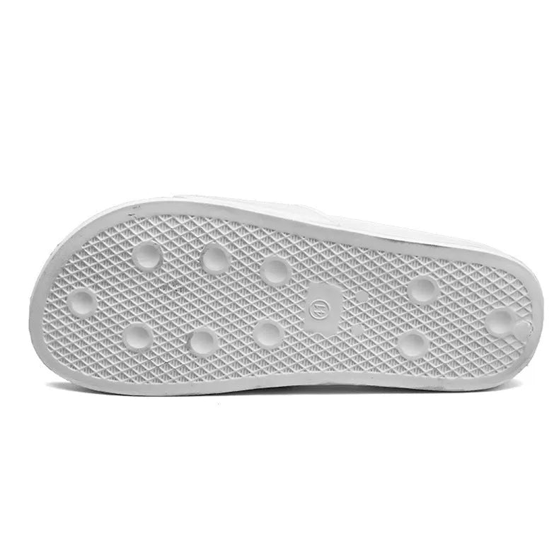 Men's open-toe slippers with rubber sole available in black and white colours for larger foot sizes