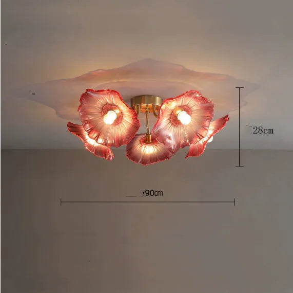 Modern creative flower ceiling lamp with multiple floral heads and light colour options