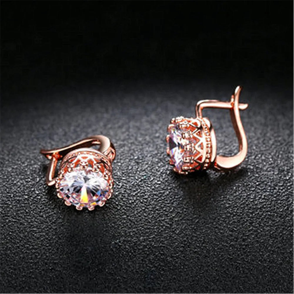 Korean retro crown ear clip earrings in rose gold or white gold colour with diamond detail