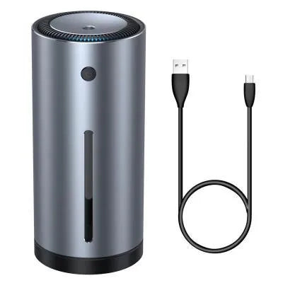 Black aluminium alloy car diffuser humidifier with USB connection for air purification and aromatherapy
