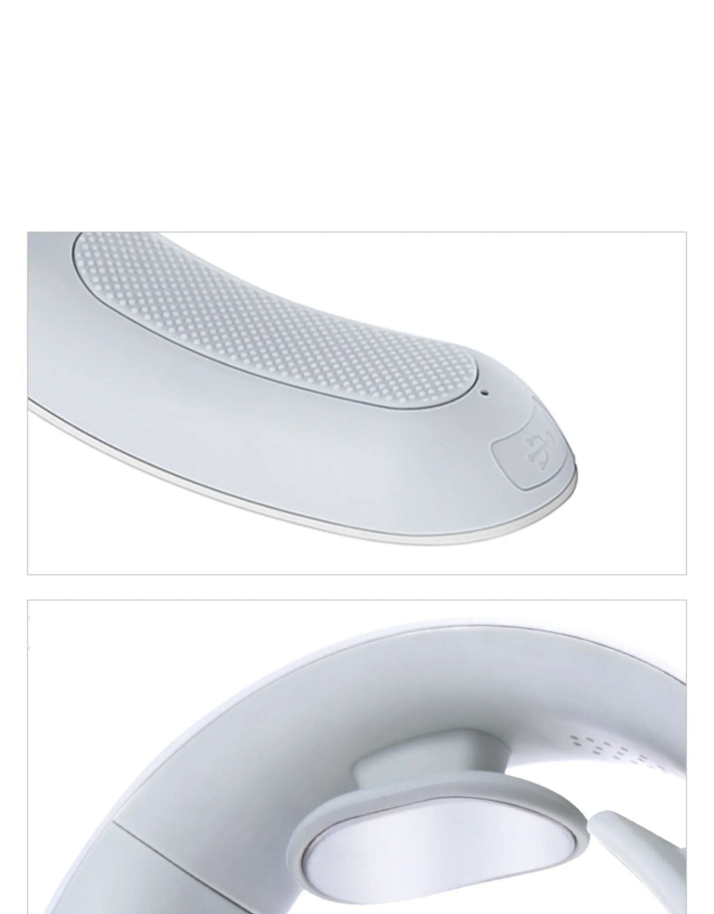 White electric acupressure massager with heat function for back, neck and shoulder pain relief.