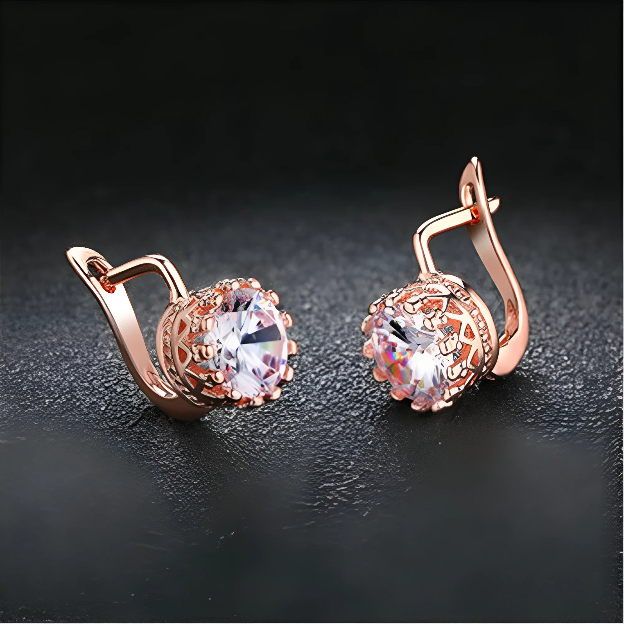 Korean retro crown ear clip earrings in rose gold or white gold colour with diamond detail
