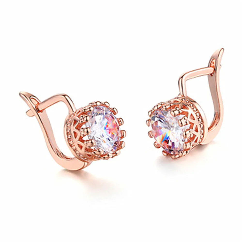 Korean retro crown ear clip earrings in rose gold or white gold colour with diamond detail