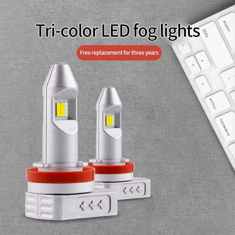 A single LED fog lamp replacement bulb with an aluminium housing, shown alongside compatible fitment codes H8, H9, H11, 9005, 9006.