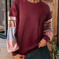 Women's plaid stitching long-sleeved loose top in apricot colour