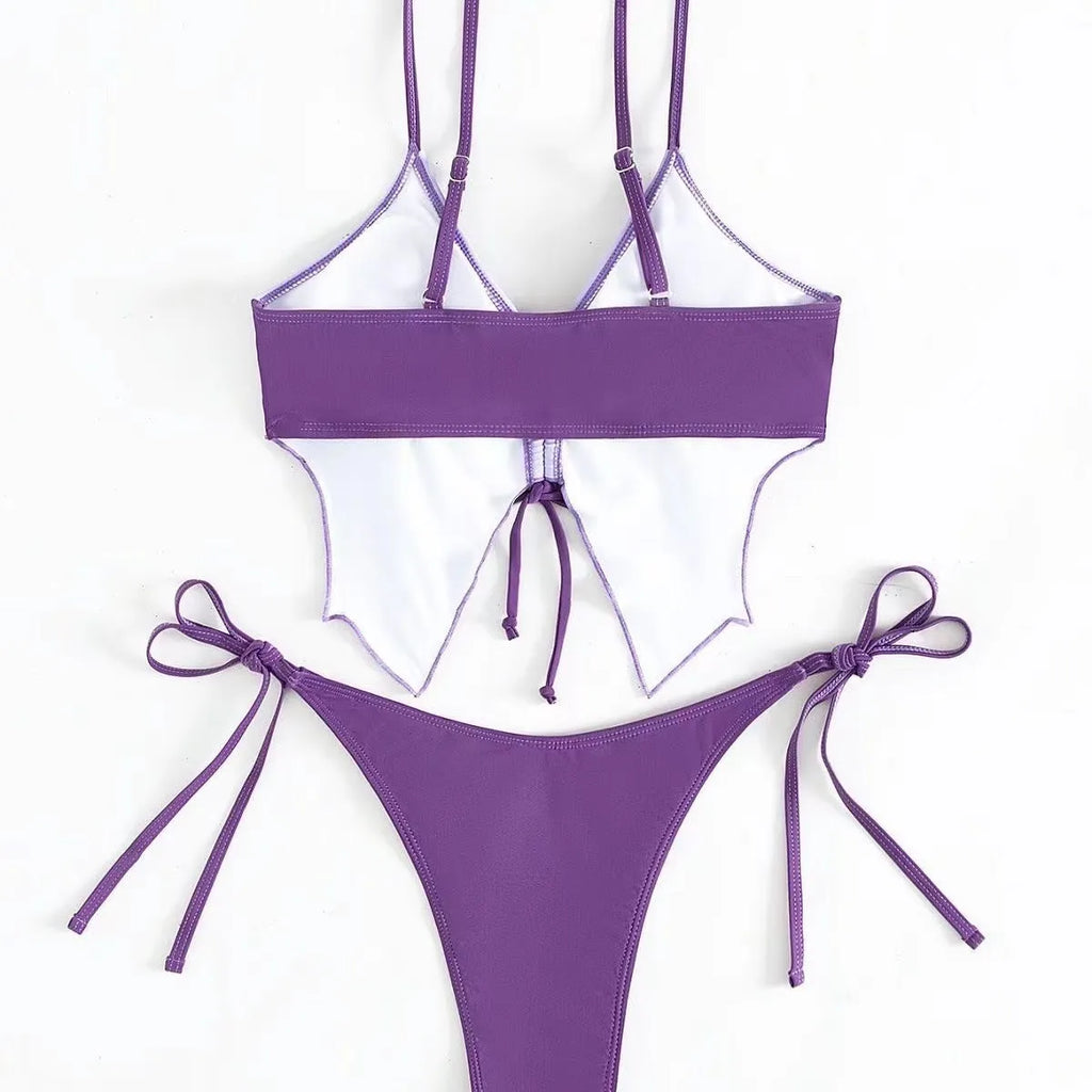 Women's bow ins style split bikini suit in polyester fabric for swimming and fitness