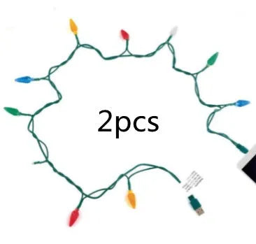 Green USB charging cable with 10 integrated LED Christmas lights flashing, compatible with iOS and Android devices
