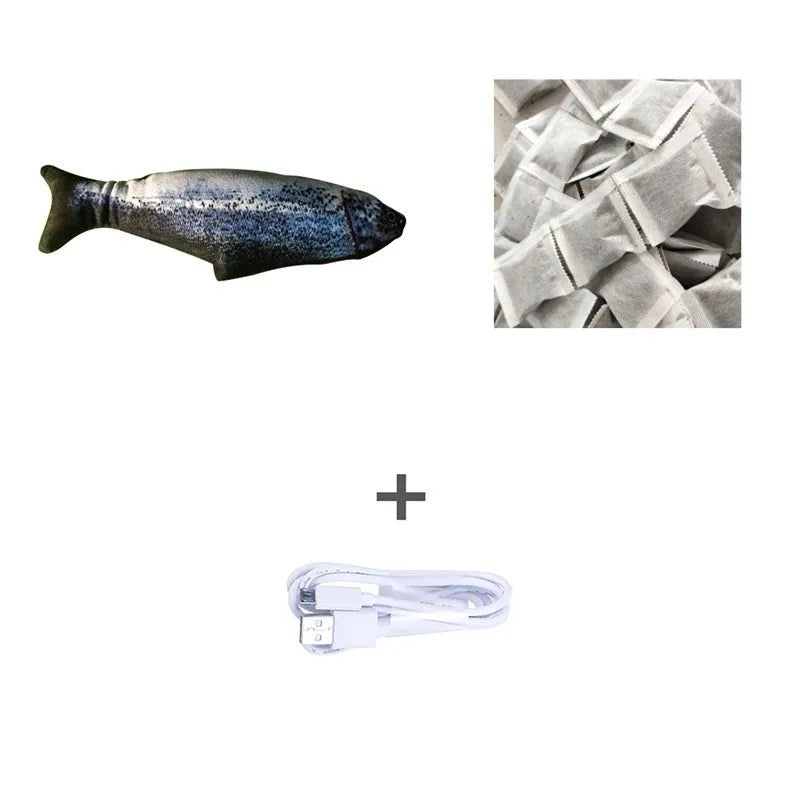 Multicolour USB rechargeable electronic jumping fish cat toy on a floor