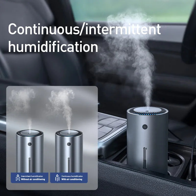 Black aluminium alloy car diffuser humidifier with USB connection for air purification and aromatherapy