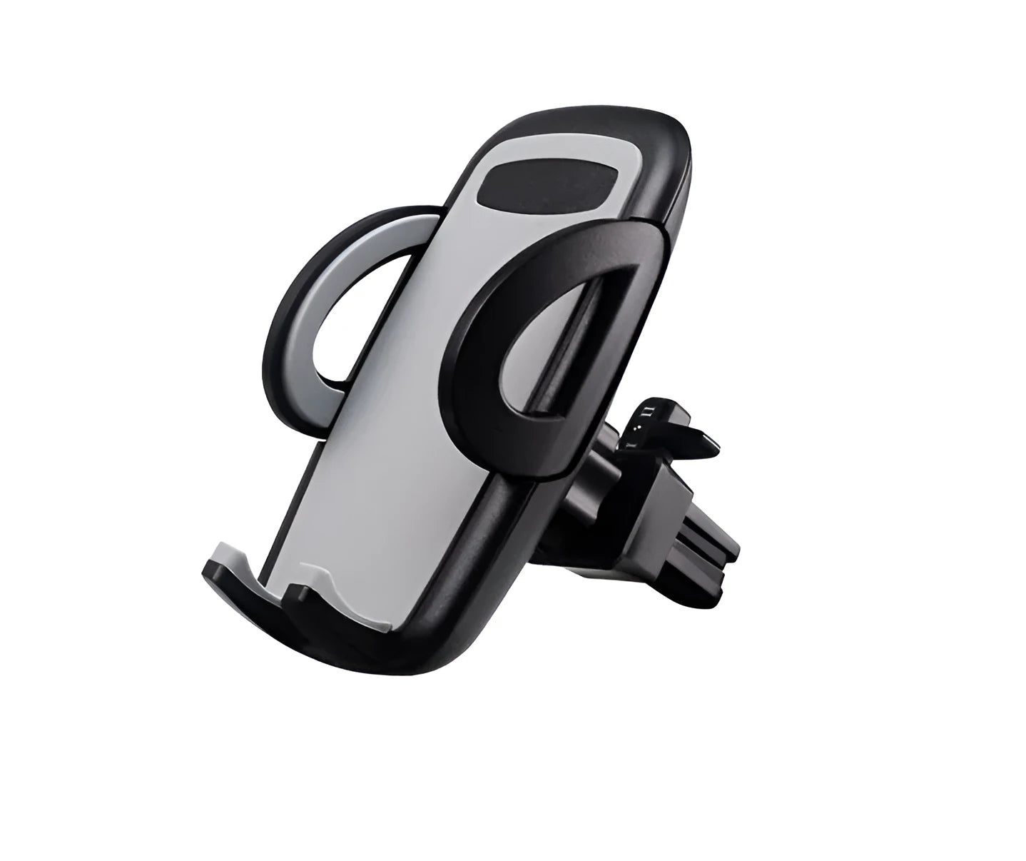 Black plastic car mobile phone holder mounted on vehicle air conditioning outlet