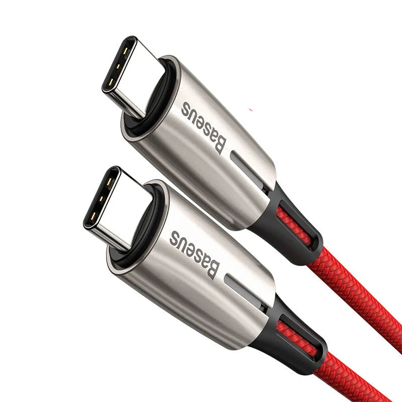 Purple and red USB Type-C to Type-C data cables showing 1 metre length