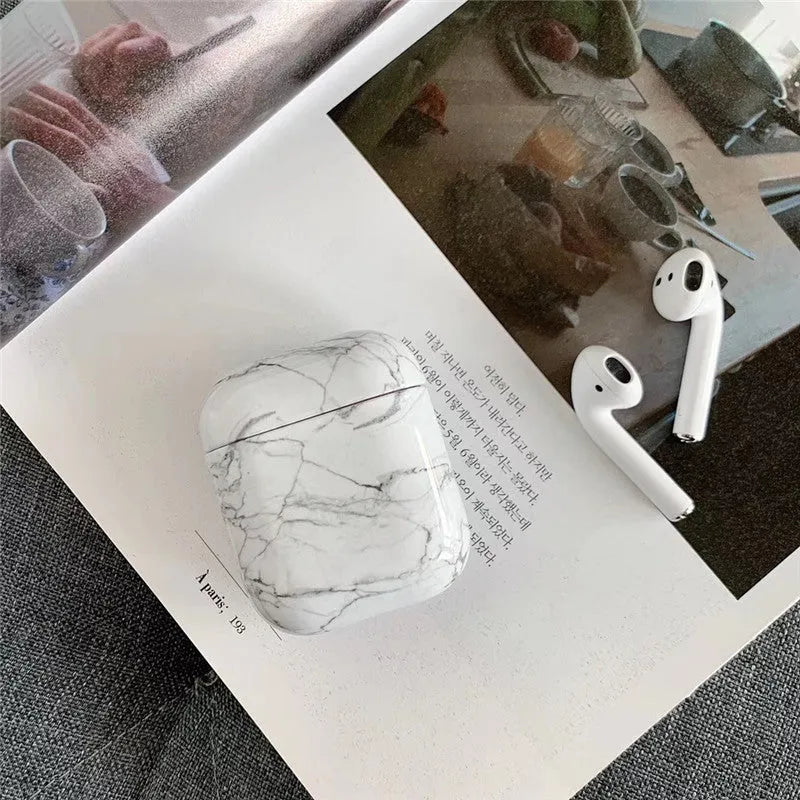 White marble pattern hard PC protective cover for Apple AirPods charging case
