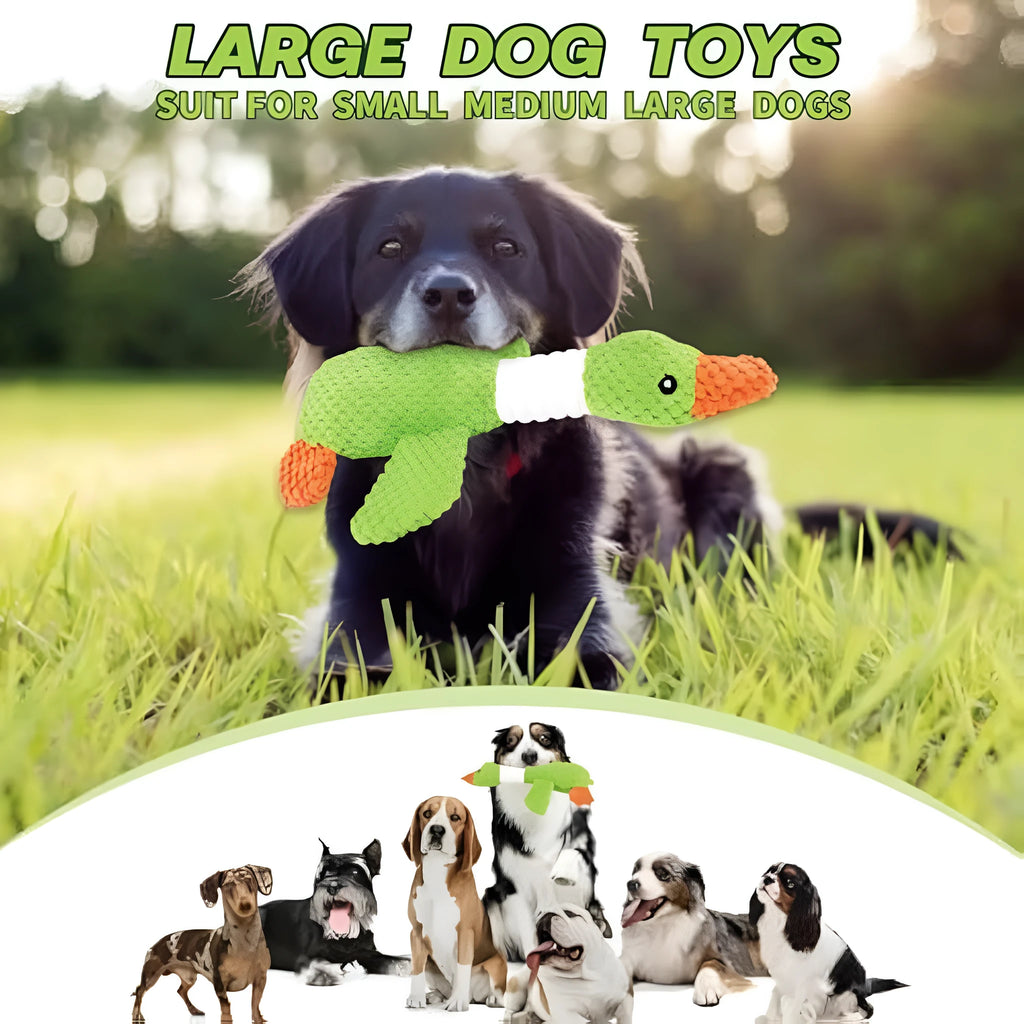 Blue durable duck dog plush toy with squeaker for large breed dogs and teething puppies