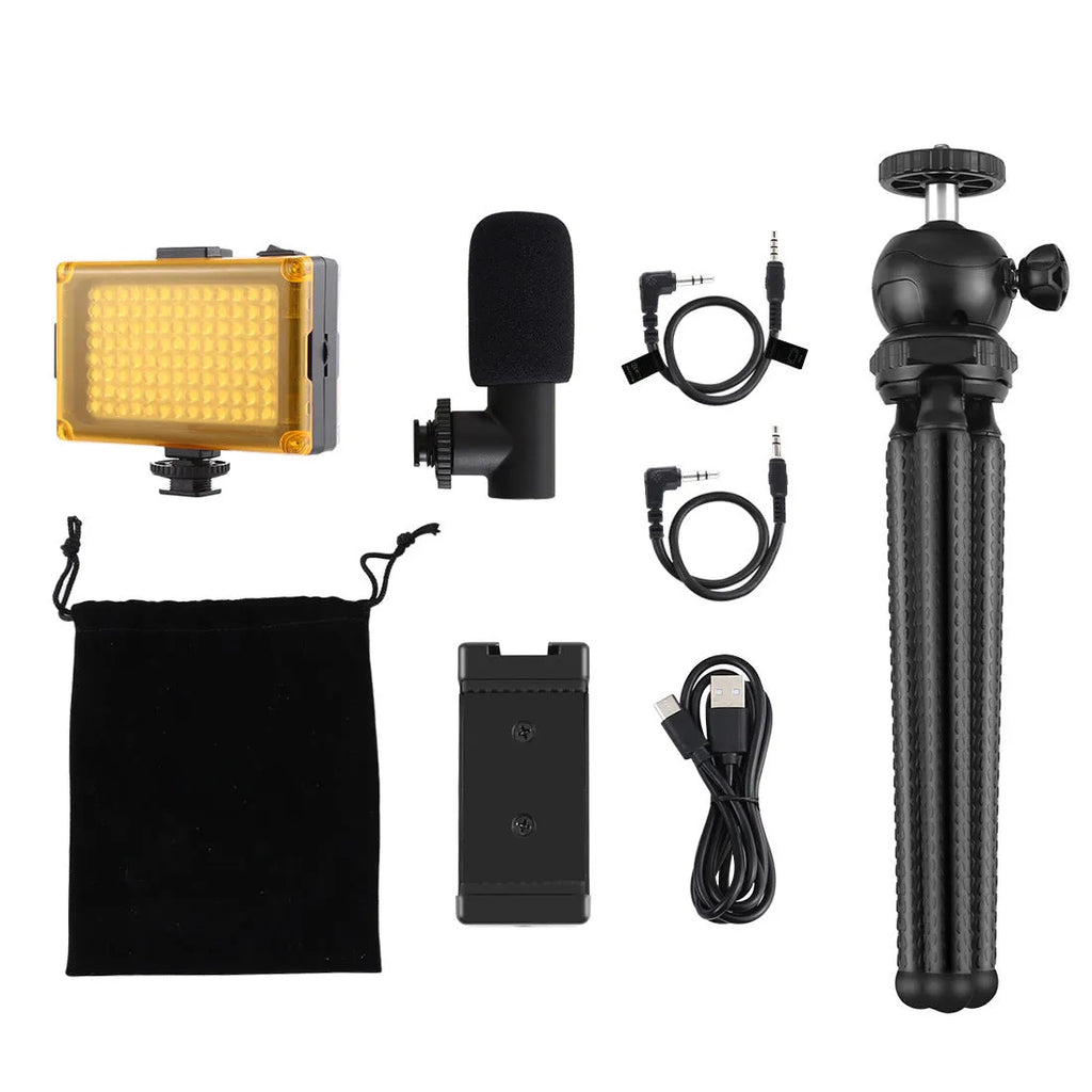 Black Octopus Yripod flexible desk tripod with fill light microphone wrapped around a chair back