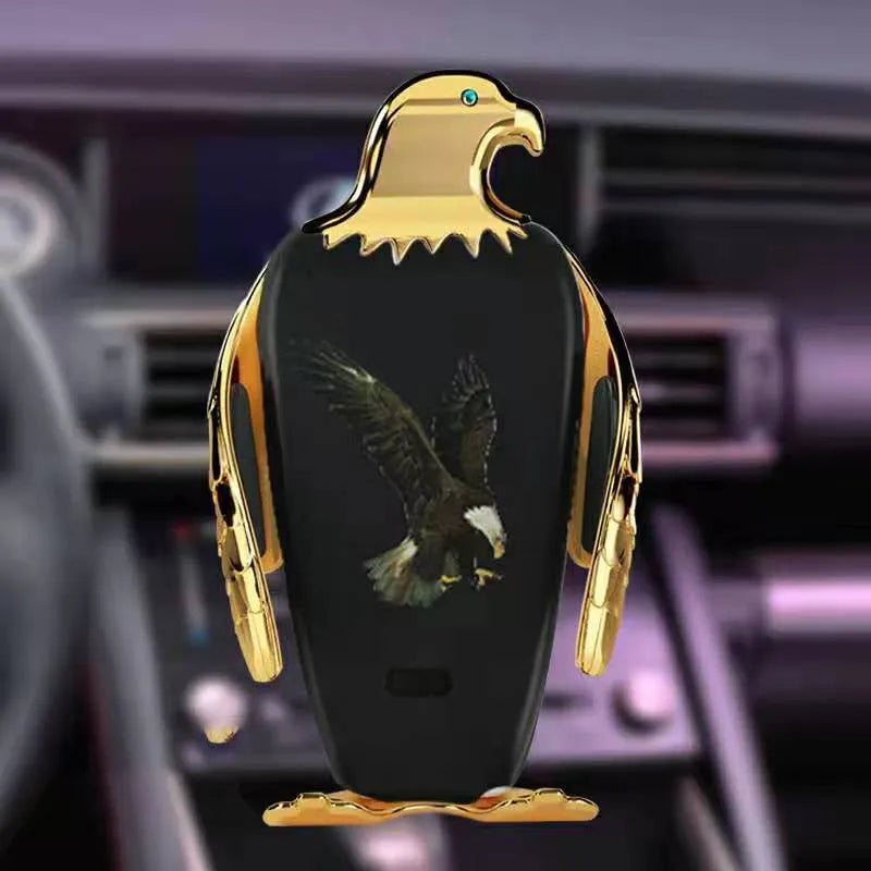 Wireless charging car phone holder with eagle design and suction cup mount