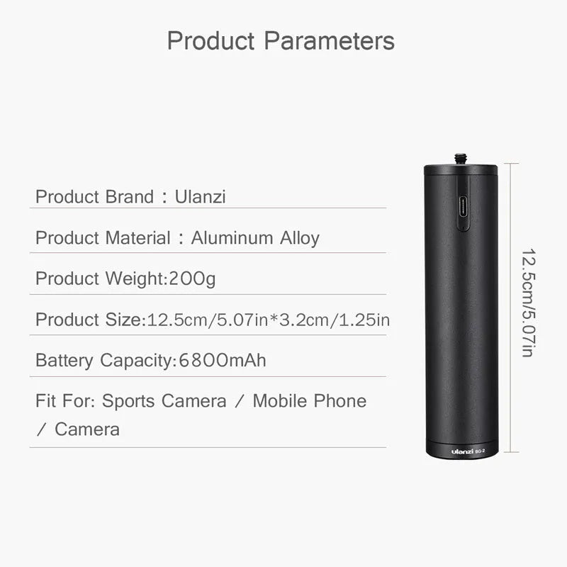Black aluminium alloy charging handle power bank, 12.5cm long