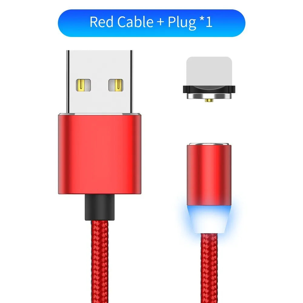 1 metre cotton braided magnetic charging cable with LED light and aluminium connectors