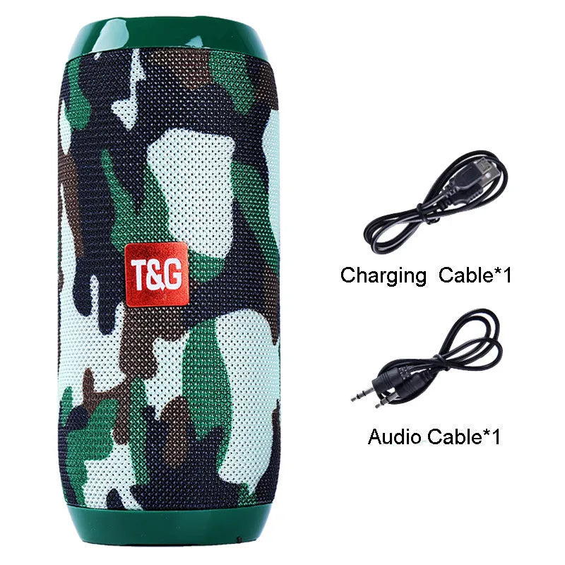 Black portable IPX5 waterproof Bluetooth speaker with mesh grille on a rocky outdoor surface
