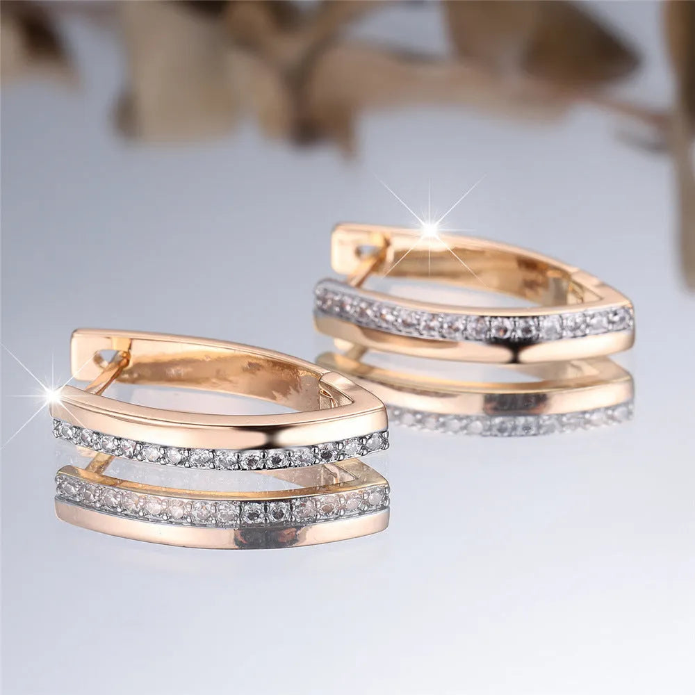 Women's V-shaped geometric ear clips in champagne gold with white diamond colour electroplated finish
