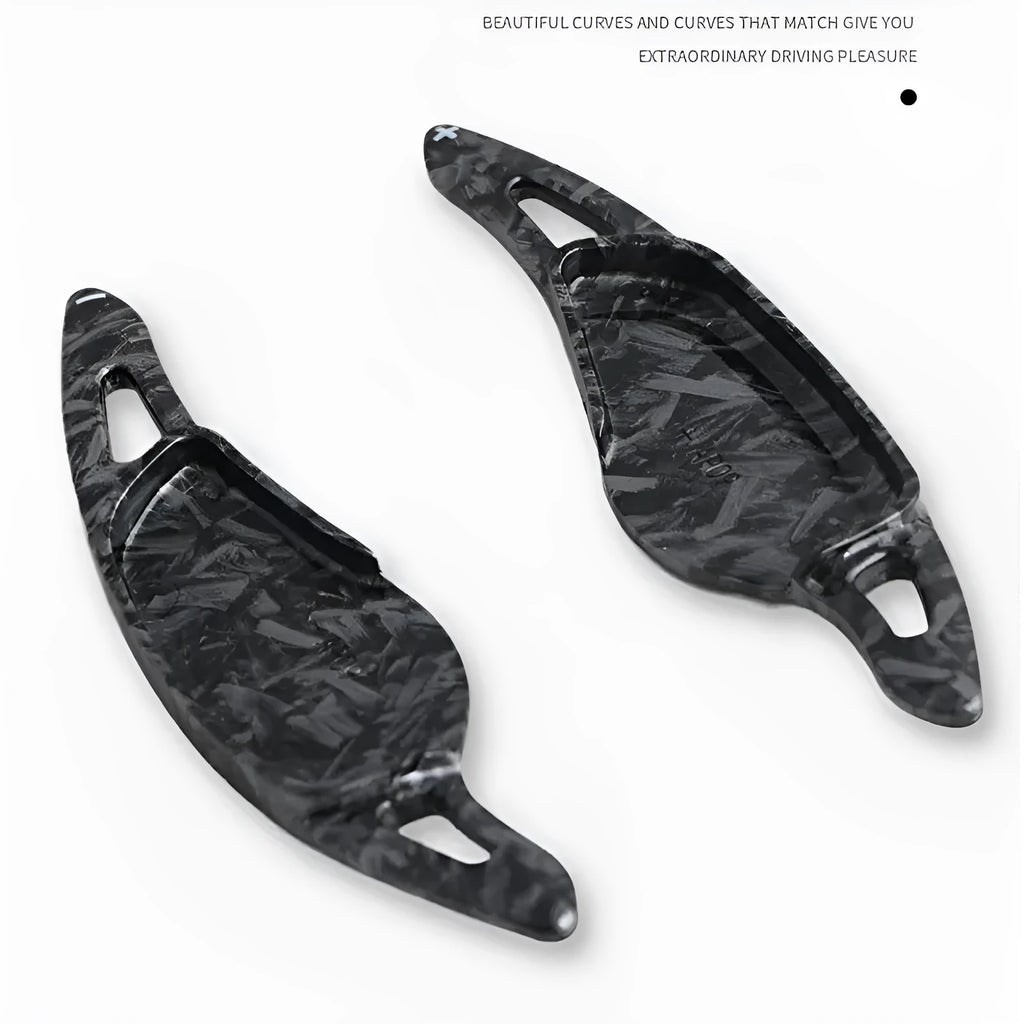 Carbon fibre steering wheel paddle shifter modification kit in black carbon finish